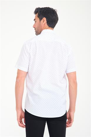 Klasik Kısa Kol Çarpı Filafil Desen Düğmeli Yaka Hediye Kutulu Erkek Gömlek FS-001215 - Beyaz
