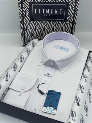 Klasik Uzun Kol Yaka Düğmeli Oxford Hediye Kutulu Erkek Gömlek FS-003571 - Beyaz