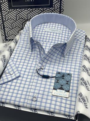 Klasik Kısa Kol Kareli Hediye Kutulu Erkek Gömlek FS-004127 - Açık Mavi