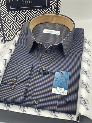 Klasik Uzun Kol Çizgili Hediye Kutulu Erkek Gömlek FS-003865 - Lacivert