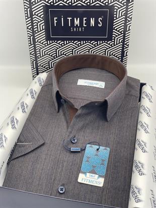 Klasik Kısa Kol Keten Hediye Kutulu Erkek Gömlek FS-003575 - Kahverengi