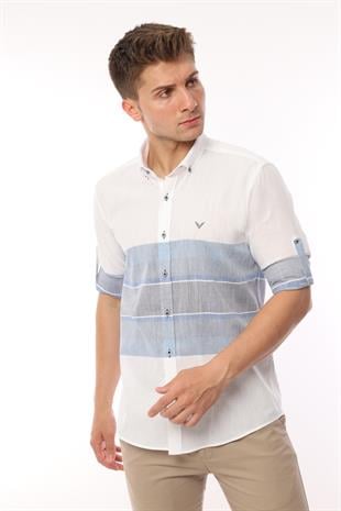 Slim Fit Uzun Kol Panolu Keten Hediye Kutulu Kolay Ütülenebilir Erkek Gömlek FS-002995 - Lacivert