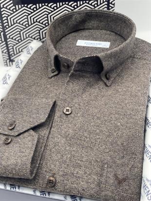 Klasik Uzun Kol Kışlık Pamuklu Oduncu Yaka Düğmeli Hediye Kutulu Erkek Gömlek FS-003130 - Kahverengi