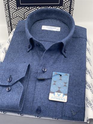 Klasik Uzun Kol Kışlık Yaka Düğmeli Yünlü %100 Cotton Hediye Kutulu Erkek Gömlek FS-003768 - Lacivert