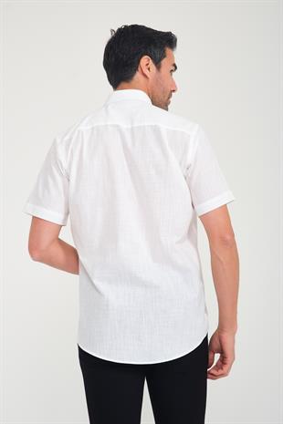 Klasik Kısa Kol Linen Keten Yaka Düğmeli Hediye Kutulu Erkek Gömlek FS-001202 - Ekru