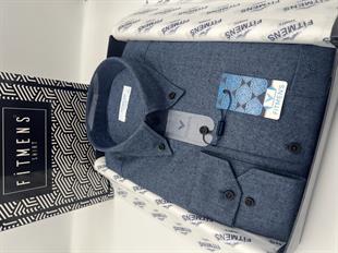 Klasik Uzun Kol Kışlık %100 Cotton Balıksırtı Yaka Düğmeli Hediye Kutulu Erkek Gömlek FS-001991 - Lacivert