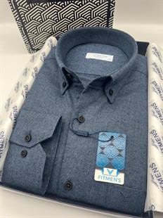 Klasik Uzun Kol Kışlık %100 Cotton Balıksırtı Yaka Düğmeli Hediye Kutulu Erkek Gömlek FS-001991 - Lacivert