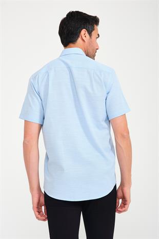 Klasik Kısa Kol V Flam Keten Hediye Kutulu Erkek Gömlek FS-001217 - Turkuaz