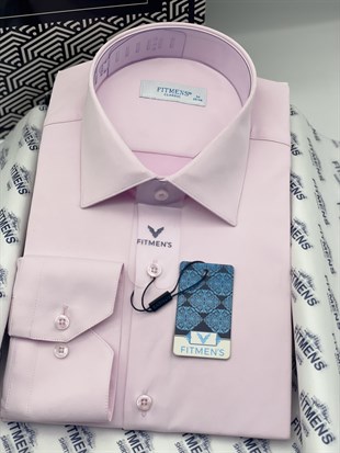 Klasik Uzun Kol Cepsiz Likralı Rahat Kumaş Erkek Gömlek FS-004517 - Pembe