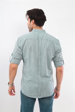 Slim Fit Uzun Kol Hakim Yaka Yarım Patlı Hediye Kutulu Erkek Gömlek FS-003687 - Yeşil