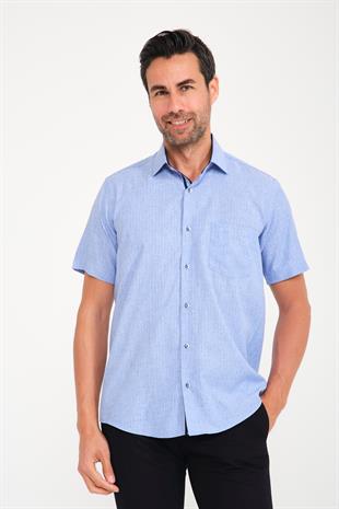 Klasik Kısa Kol Neon Nokta Armür Hediye Kutulu Erkek Gömlek FS-001216 - Saks Mavi