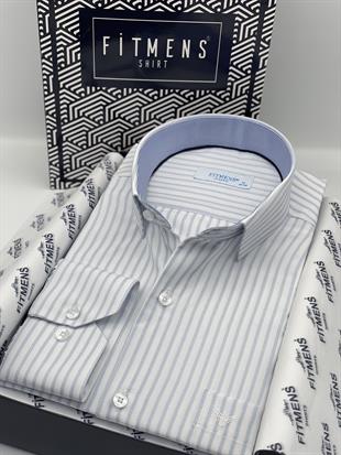 Klasik Uzun Kol Çizgili Hediye Kutulu Erkek Gömlek FS-003864 - Açık Mavi