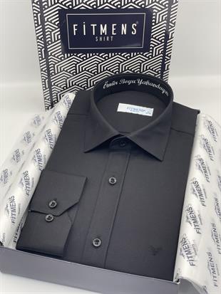 Slim Fit Uzun Kol Ömür Boyu Yakandayım Nakışlı Hediye Kutulu Erkek Gömlek FS-001376 - Siyah