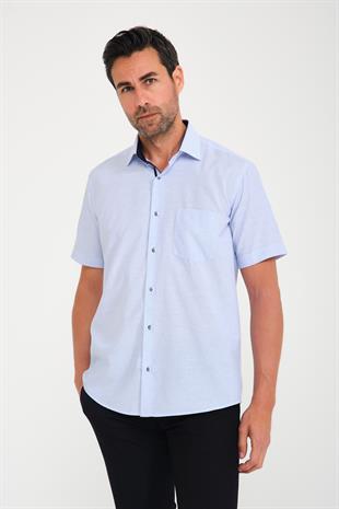 Klasik Kısa Kol Keten Cotton Garneli Hediye Kutulu Erkek Gömlek FS-000748 - Açık Lacivert
