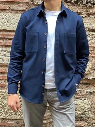 Oversize Gabardin Pamuklu Hediye Kutulu Erkek Ceket Gömlek FS-003868 - Lacivert