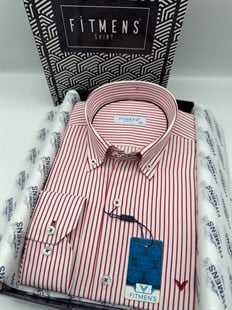 Slim Fit Uzun Kol Premium Çizgili Yaka Düğmeli Hediye Kutulu Erkek Gömlek FS-004440 - Bordo