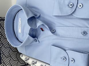 Slim Fit Uzun Kol Yıkamalı Gabardin Hediye Kutulu Erkek Gömlek FS-001364 - Mavi