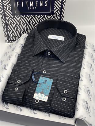 Slim Fit Uzun Kol Nokta Desenli Hediye Kutulu Erkek Gömlek FS-001374 - Siyah