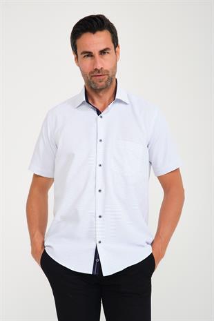 Klasik Kısa Kol Noktalı Hediye Kutulu Erkek Gömlek FS-001218 - Beyaz Lacivert