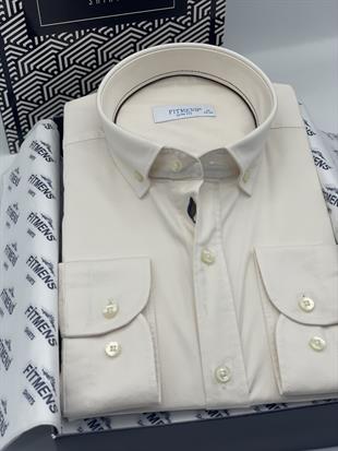 Slim Fit Uzun Kol Yıkamalı Gabardin Hediye Kutulu Erkek Gömlek FS-001364 - Krem