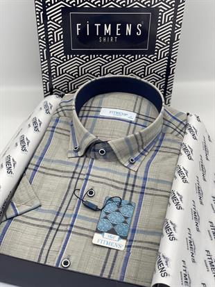 Klasik Kısa Kol Keten Pamuk Renkli Yaka Düğ.Hediye Kutulu Erkek Gömlek FS-003007 - Lacivert