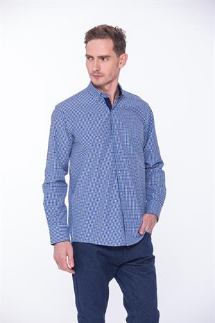 Klasik Uzun Kol King Kareli Hediye Kutulu Erkek Gömlek FS-001258 - Saks Mavi