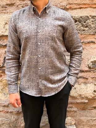 Slim Fit Uzun Kol Müslin Dijital Baskılı Hediye Kutulu Erkek Gömlek FS-004599 - Antrasit