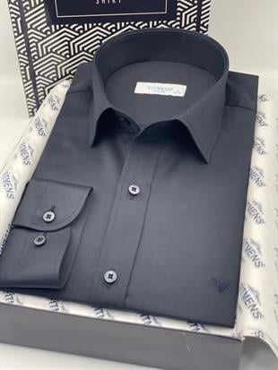 Slim Fit Uzun Kol Saten Hediye Kutulu Kolay Ütülenebilir Erkek Gömlek FS-002968 - Lacivert