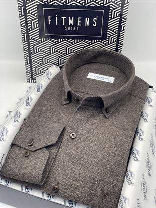 Klasik Uzun Kol Kışlık Pamuklu Oduncu Yaka Düğmeli Hediye Kutulu Erkek Gömlek FS-003130 - Kahverengi