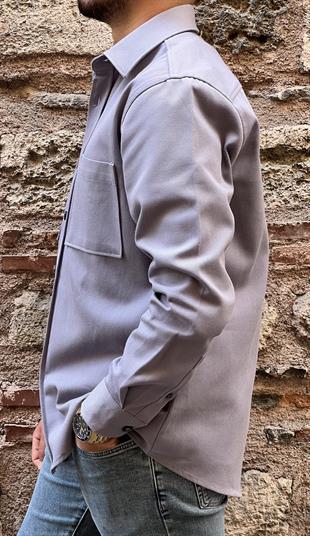 Oversize Gabardin Pamuklu Hediye Kutulu Erkek Ceket Gömlek FS-003868 - Gri