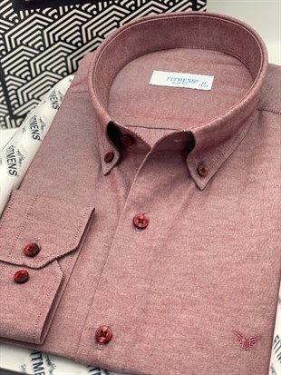 Slim Fit Uzun Kol Pamuklu Hediye Kutulu Kolay Ütülenebilir Erkek Gömlek FS-002225 - Bordo