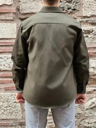 Oversize Gabardin Pamuklu Hediye Kutulu Erkek Ceket Gömlek FS-003868 - Haki