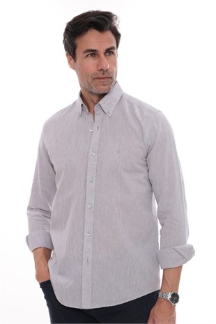 Slim Fit Uzun Kol Yaka Düğmeli Nefes Alan Keten Hediye Kutulu Erkek Gömlek FS-004548 - Gri