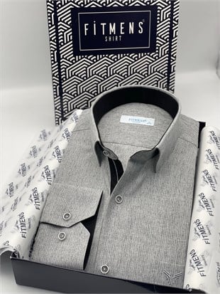 Klasik Uzun Kol Keten Cotton Hediye Kutulu Erkek Gömlek FS-001261 - Koyu Gri