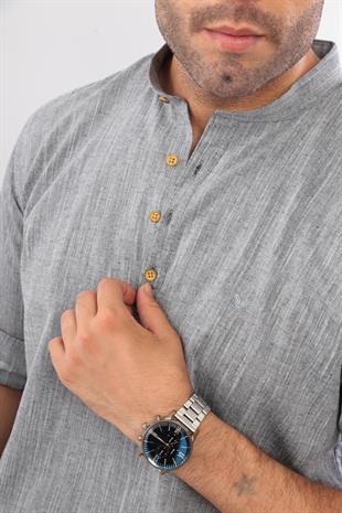 Slim Fit Uzun Kol Hakim Yaka Yarım Patlı Hediye Kutulu Erkek Gömlek FS-003687 - Siyah