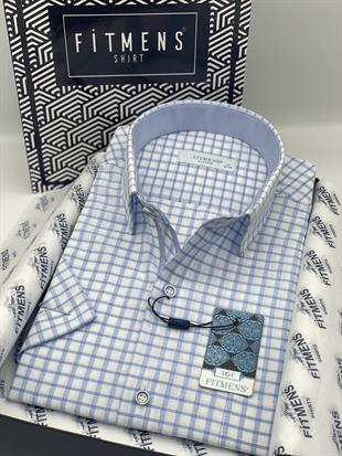 Klasik Kısa Kol Kareli Hediye Kutulu Erkek Gömlek FS-004127 - Açık Mavi