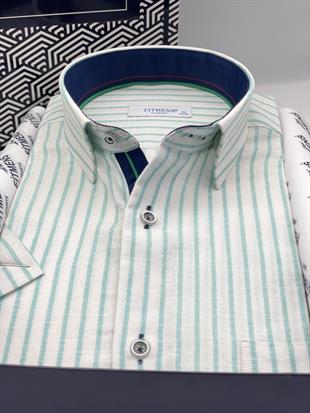 Klasik Kısa Kol Çizgili Hediye Kutulu Erkek Gömlek FS-004166 - Yeşil