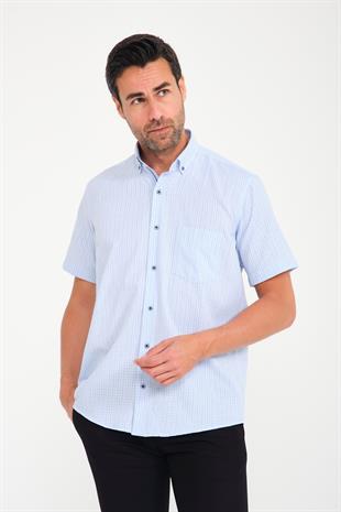 Klasik Kısa Kol Neon Kare Yaka Düğmeli Hediye Kutulu Erkek Gömlek FS-001221 - Açık Mavi