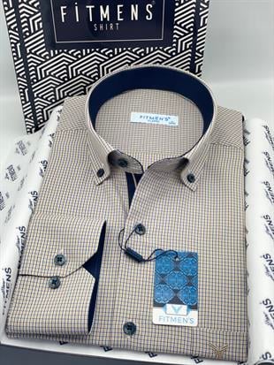 Klasik Uzun Kol Pöti Kareli Yaka Düğmeli Hediye Kutulu Erkek Gömlek FS-002273 - Sarı