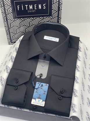 Klasik Uzun Kol Cepsiz Likralı Rahat Kumaş Erkek Gömlek FS-004517 - Siyah