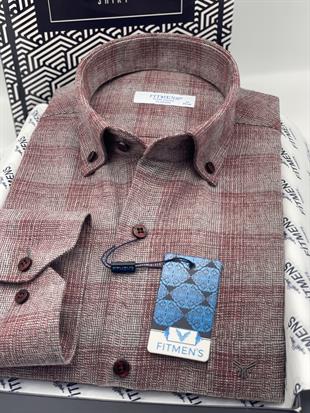 Klasik Uzun Kol Kışlık %100 Cotton Yaka Düğmeli Hediye Kutulu Erkek Gömlek FS-003135 - Bordo
