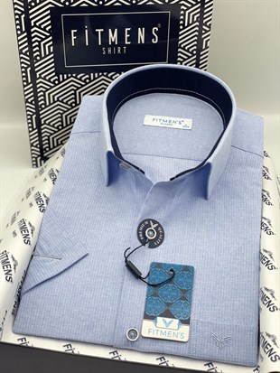 Klasik Kısa Kol Keten Cotton Hediye Kutulu Erkek Gömlek FS-003624 - Mavi
