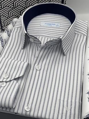 Klasik Uzun Kol Çizgili Hediye Kutulu Erkek Gömlek FS-003864 - Beyaz Lacivert