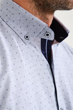 Klasik Kısa Kol Çarpı Filafil Desen Düğmeli Yaka Hediye Kutulu Erkek Gömlek FS-001215 - Lacivert