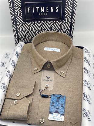 Klasik Uzun Kol Pamuklu Yaka Düğmeli Hediye Kutulu Kolay Ütülenebilir Erkek Gömlek FS-003897 - Kahverengi