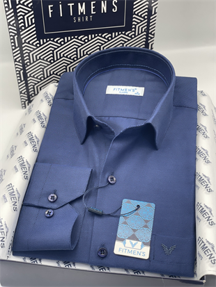 Klasik Uzun Kol Oxford Hediye Kutulu Kolay Ütülenebilir Erkek Gömlek FS-001254 - Lacivert Saks Mavi