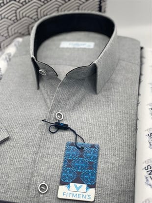 Klasik Kısa Kol Keten Cotton Hediye Kutulu Erkek Gömlek FS-003624 - Koyu Gri
