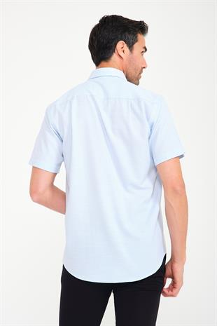 Klasik Kısa Kol V Flam Keten Hediye Kutulu Erkek Gömlek FS-001217 - Buz Mavi