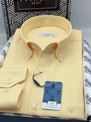 Klasik Uzun Kol Pamuklu Yaka Düğmeli Hediye Kutulu Kolay Ütülenebilir Erkek Gömlek FS-003897 - Sarı
