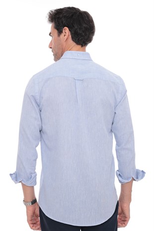 Slim Fit Uzun Kol Yaka Düğmeli Nefes Alan Keten Hediye Kutulu Erkek Gömlek FS-004548 - Mavi